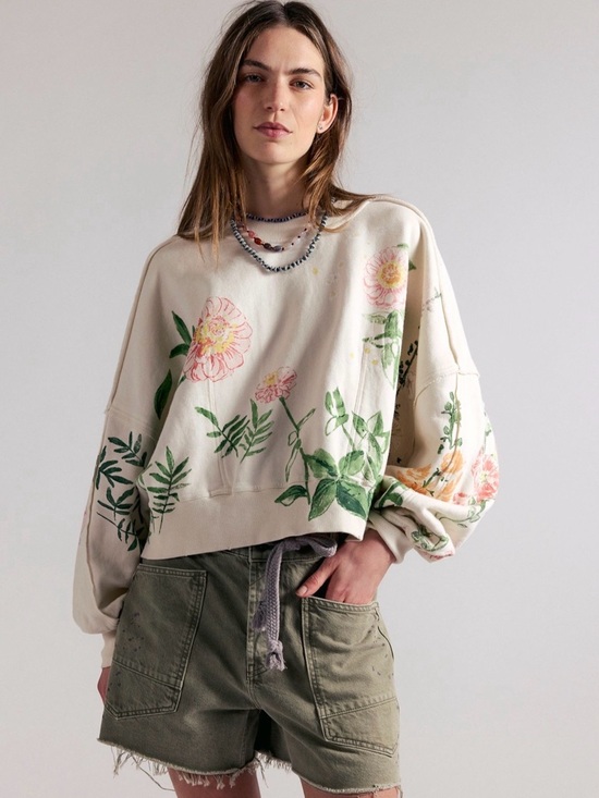 Free People Tops - FREE PEOPLE GALA SWEATSHIRT in Floral Combo NWT Size L